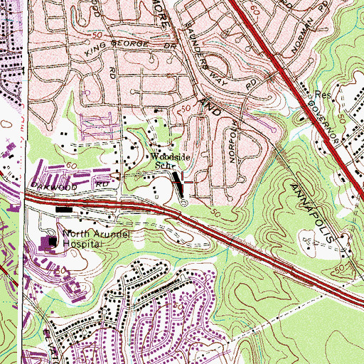 Topographic Map of Woodside Elementary School, MD