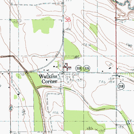 Topographic Map of Watkins Corner, AR