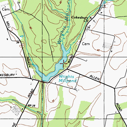 Topographic Map of Wrights Millpond, MD