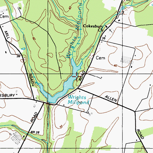 Topographic Map of Wrights Millpond Branch, MD