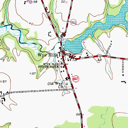 Topographic Map of Wye Oak State Park, MD