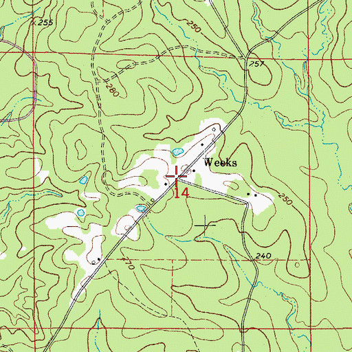 Topographic Map of Weeks, AR