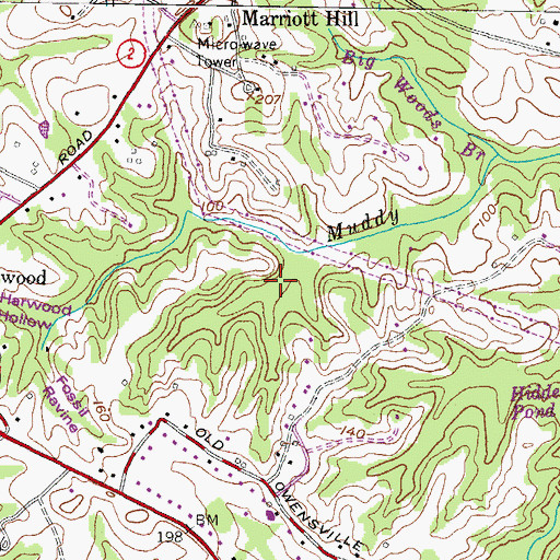 Topographic Map of Pony Branch, MD