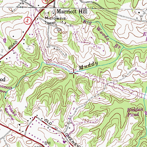 Topographic Map of All Hardwoods Branch, MD