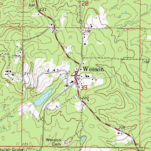 Topographic Map of Wesson, AR