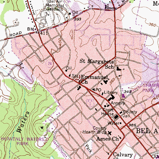 Topographic Map of North Bel Air, MD