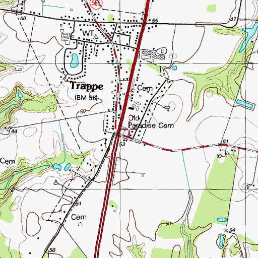 Topographic Map of Old Paradise Cemetery, MD