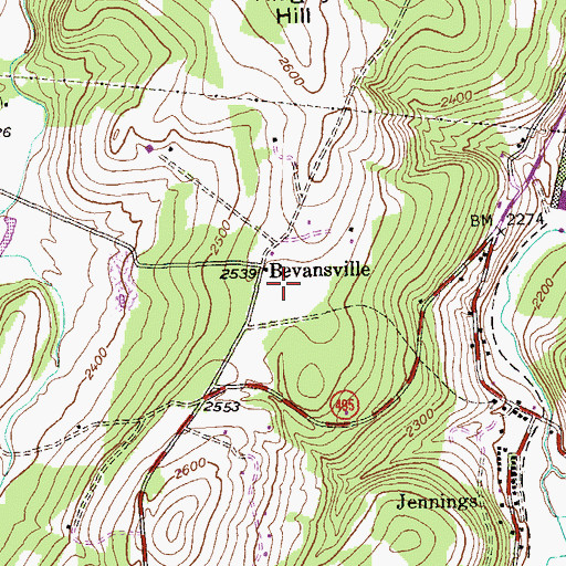 Topographic Map of Bevansville, MD