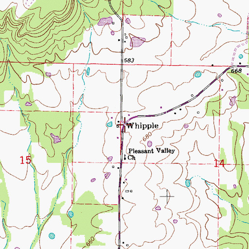 Topographic Map of Whipple, AR