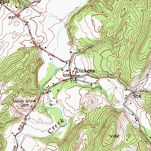 Topographic Map of Dickens, MD