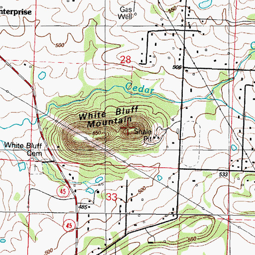 Topographic Map of White Bluff Mountain, AR