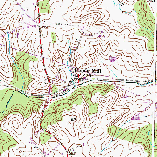 Topographic Map of Hoods Mill, MD