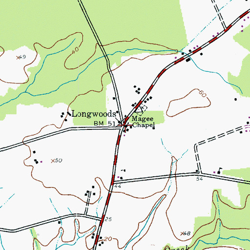 Topographic Map of Longwoods, MD