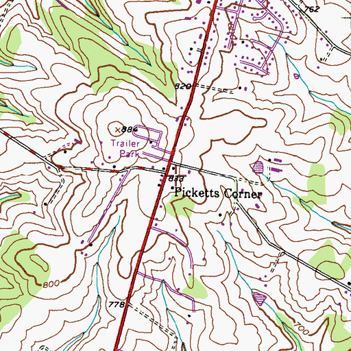 Topographic Map of Picketts Corner, MD