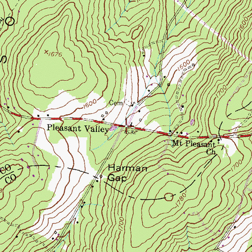 Topographic Map of Pleasant Valley, MD