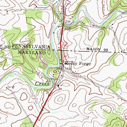 Topographic Map of Rocky Forge, MD