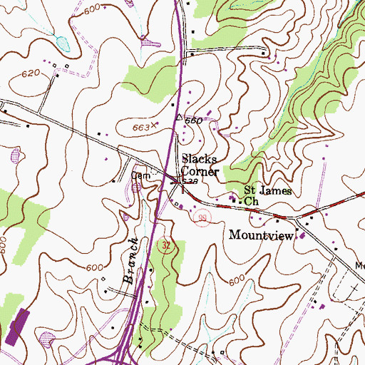 Topographic Map of Slacks Corner, MD