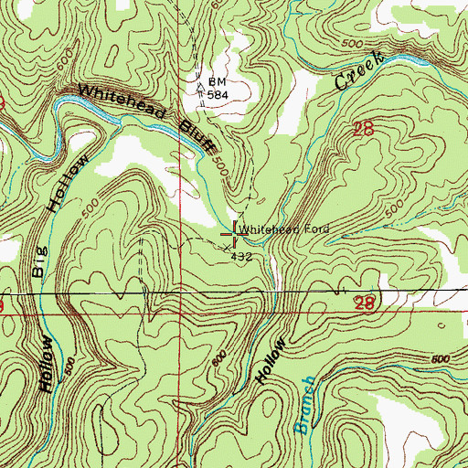 Topographic Map of Whitehead Ford, AR