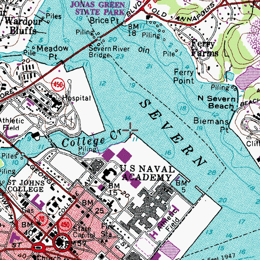 Topographic Map of College Creek, MD