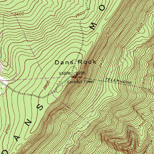 Topographic Map of Dans Rock, MD