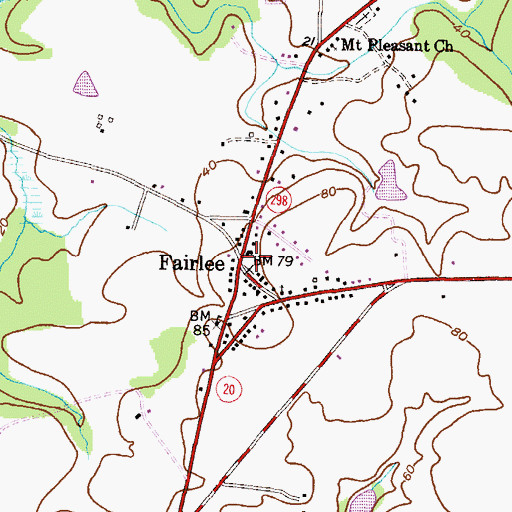 Topographic Map of Fairlee, MD