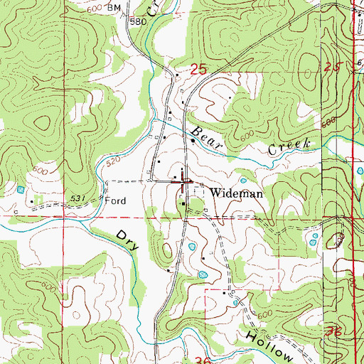 Topographic Map of Wideman, AR