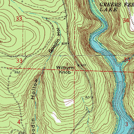 Topographic Map of Wilburn Knob, AR