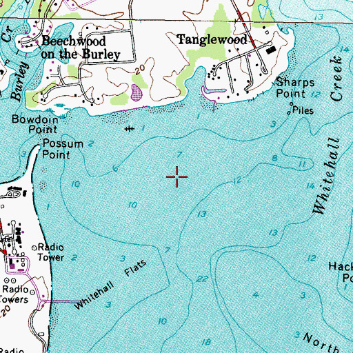 Topographic Map of Whitehall Bay, MD