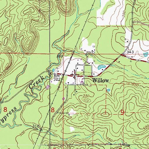 Topographic Map of Willow, AR