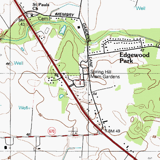 Topographic Map of Spring Hill Memorial Garden, MD