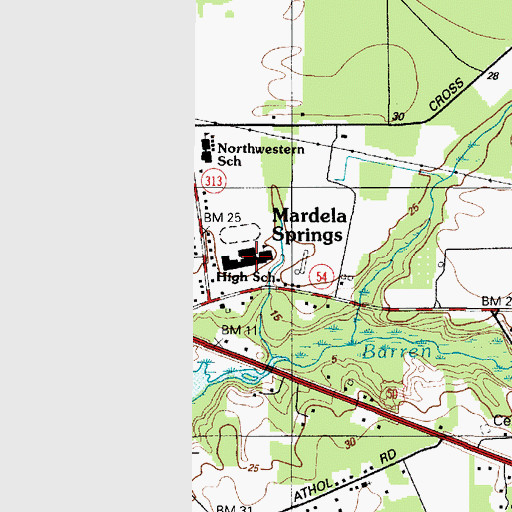 Topographic Map of Mardela Middle and High School, MD