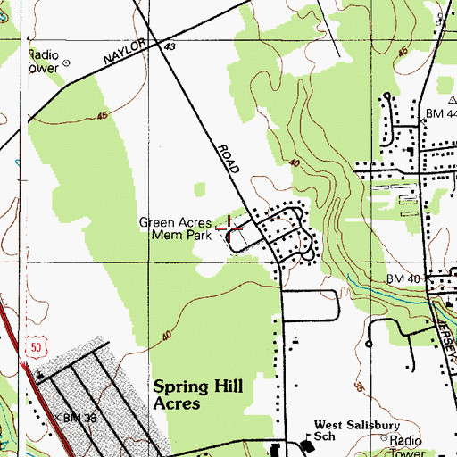Topographic Map of Green Acres Memorial Park, MD