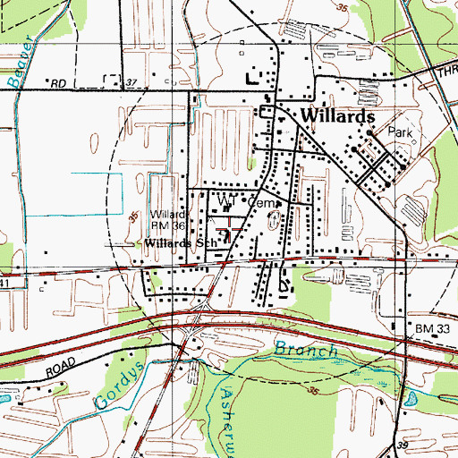 Topographic Map of Willards School, MD