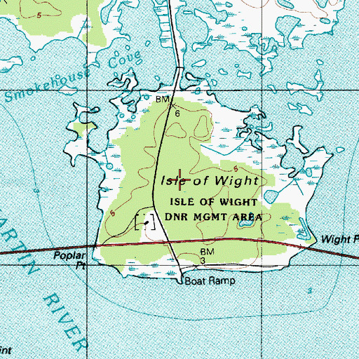 Topographic Map of Isle of Wight Department of Natural Resources Management Area, MD