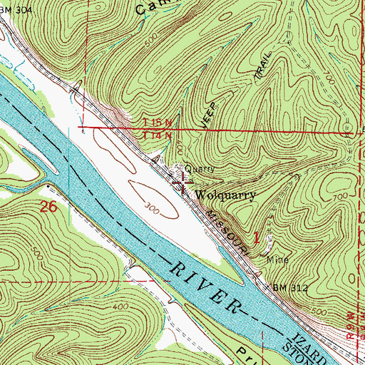 Topographic Map of Wolquarry, AR