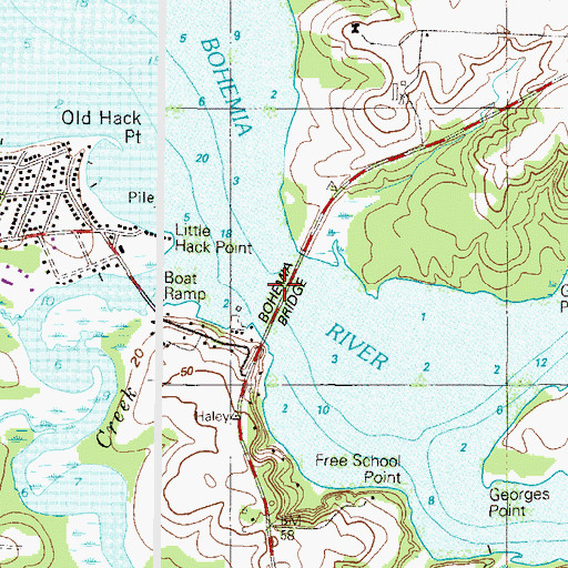 Topographic Map of Bohemia Ferry (historical), MD
