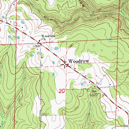 Topographic Map of Woodrow, AR