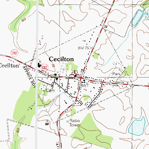 Topographic Map of Cecilton Town Hall, MD