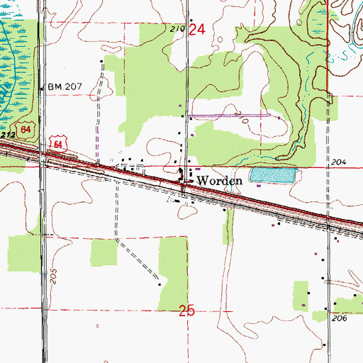 Topographic Map of Worden, AR