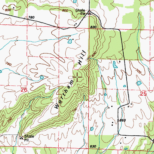Topographic Map of Wortham Hill, AR