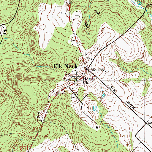 Topographic Map of Elk Neck Cemetery, MD