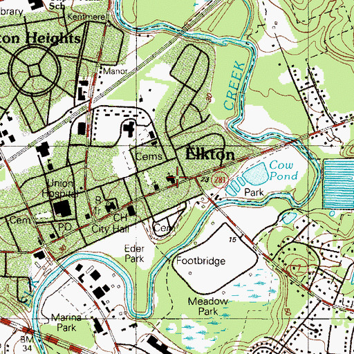 Topographic Map of Elkton United Methodist Church, MD