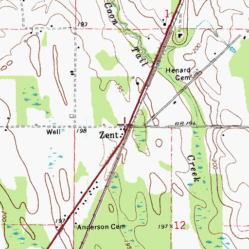 Topographic Map of Zent, AR