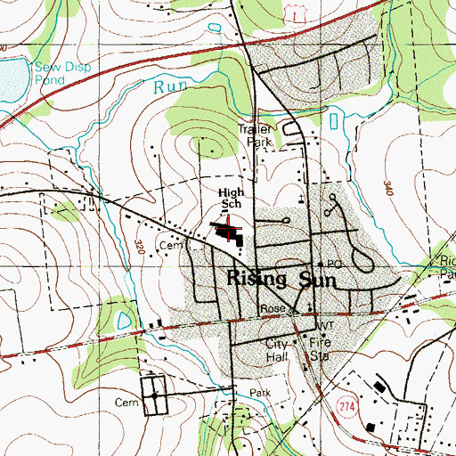 Topographic Map of Rising Sun High School, MD