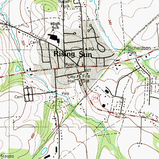 Topographic Map of Rising Sun Town Hall, MD