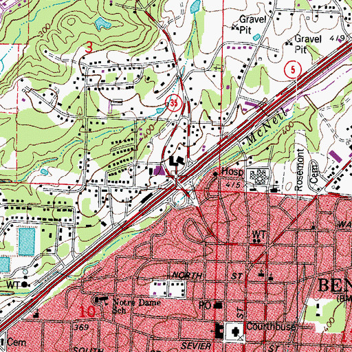 Topographic Map of Interchange 117, AR