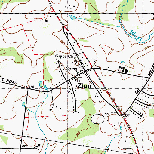 Topographic Map of Zion the Grace Bible Church, MD
