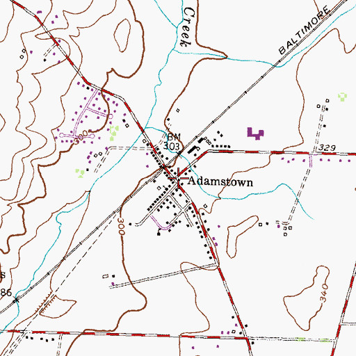 Topographic Map of Adamstown, MD