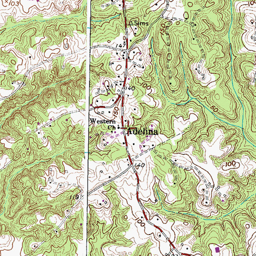 Topographic Map of Adelina, MD
