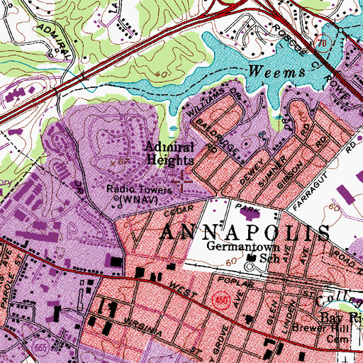Topographic Map of Admiral Heights, MD